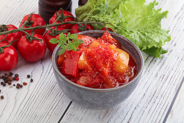 Hungarian lecho with tomato and paprika