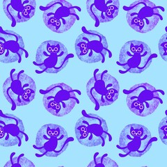 Halloween animals seamless cats pattern for wrapping paper and fabrics and linens and kids clothes print