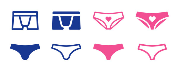 Underpants icon set, men boxer and Brief, women panties underwear, vector symbol illustration.