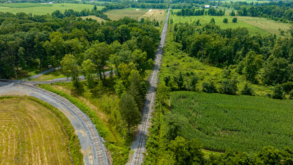 An Aerial View of a Rail Road Wye for a Train to Turn Around or Just the Engine in the Middle of...