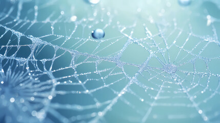 Close-up of a frozen dew on a spiderweb