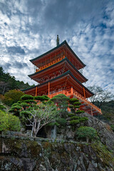 Nachisan Seiganto-Ji Temple Pagoda at Nachi Falls, Japan