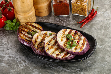 Grilled eggplant slices with cilantro