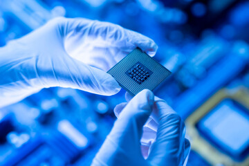 a scientific research in the laboratory, new cpu chip test and development