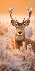 A deer with antlers in the morning. Generative AI.