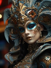 A vibrant carnival unfolds colorful masks adorning people's faces, creating atmosphere of joy, festivity, mystery. mask showcase intricate designs, adding element of elegance to lively celebration.