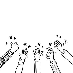 Doodle applause gestures of hands up or hands clapping. congratulation business theme in vector - obrazy, fototapety, plakaty