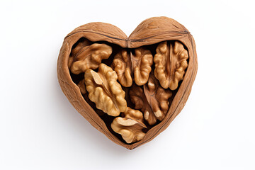 A walnut shaped into a heart symbol, with Copy space