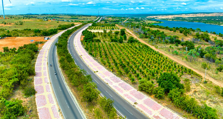 Aerial view of highway in the desert, Mui Ne, Vietnam. This is considered the most beautiful road...