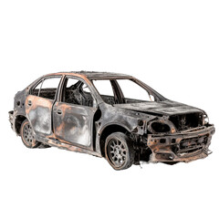 burned-out car, transparent background, isolated image, generative AI