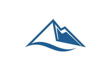 Mountain logo modern minimalist with wave water illustration landscape.