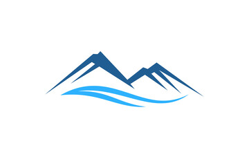 Mountain logo modern minimalist with wave water illustration landscape.