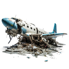 crashed plane, transparent background, isolated image, generative AI