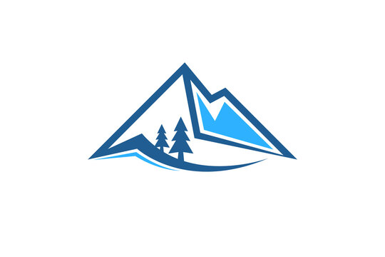 Mountain outdoor logo with pine tree elements