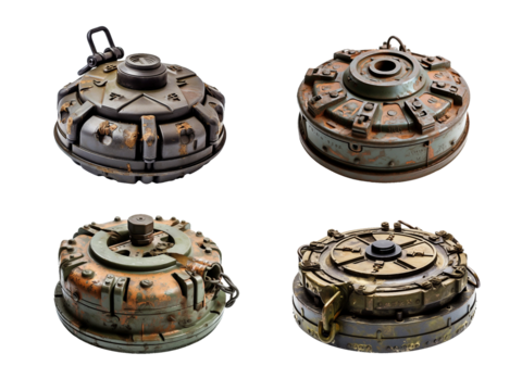 land mine, transparent background, isolated image, generative AI
