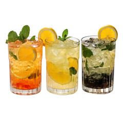Fototapeta premium Fresh glasses cocktails with ice lemon and fruits