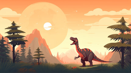 Gradient dinosaurs background, forest, emphasis on cartoon  character design