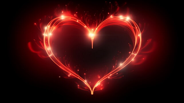Plasma glowing red heart symbol on black background.