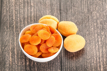 Dried apricot heap in the bowl