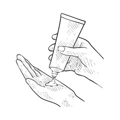 handdrawn illustration woman's hand with cream