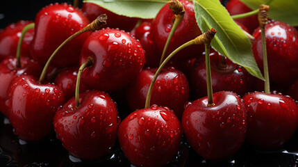 Many fresh sweet cherries background. 