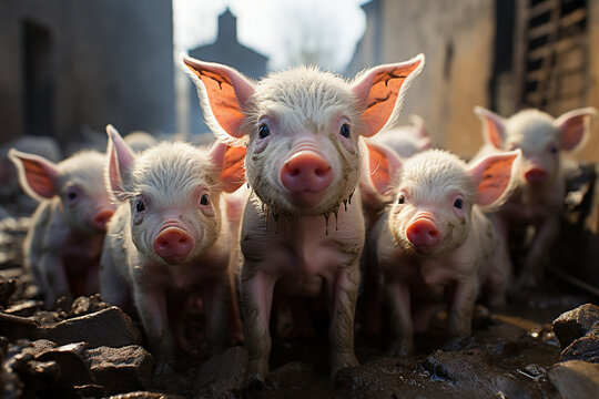 Ecological pigs and piglets at the domestic farm, Pigs at factory. 