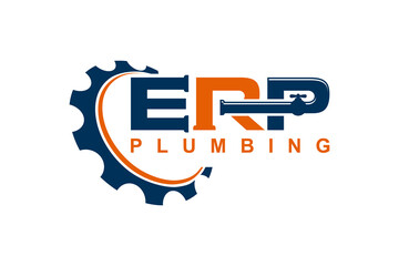 Plumbing industry logo gear faucet  icon symbol. Plumber business identity. - obrazy, fototapety, plakaty