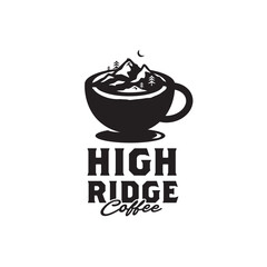 high ride mountain in coffee cup for drink and cafe company logo design