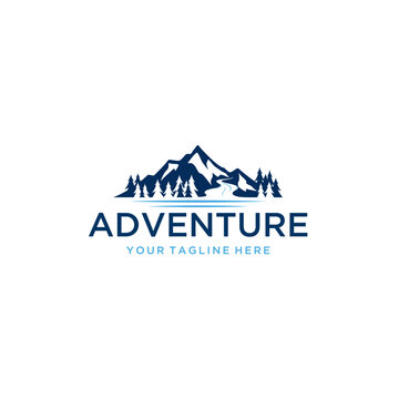 vintage adventure logo, mountain sunset, beach logo, outdoor logo, adventure vintage logo, mountain travel, mountain logo, mountain silhouette with pine tree logo vector
