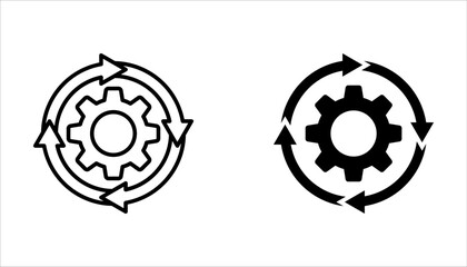 Process icon in flat style isolated on white. Process symbol in black for your web site design on white background