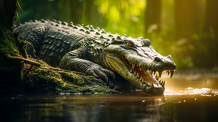 Big crocodile in the jungle - obrazy, fototapety, plakaty