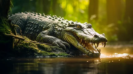 Fotobehang Big crocodile in the jungle © Doraway