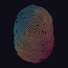 Colourful rainbow thumb fingerprint isolated on black background, fingerprint and background on separate layers. Design for for diversity, unity, against racism, lgbt. - obrazy, fototapety, plakaty
