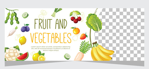 Healthy vegetarian food and fruit banner template design