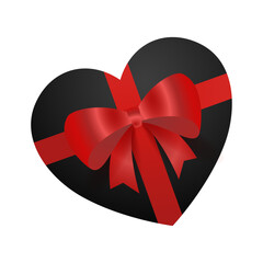 Vector black heart shaped gift box with red bow