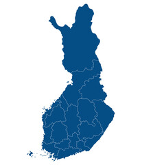 Map of Finland. Finland provinces map in blue color