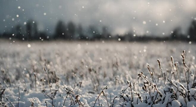 grass field covered with snow during rain and winter video footage 2k 60fps