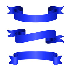 Realistic icon set of blue ribbons isolated on white background