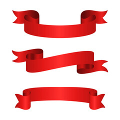 Realistic icon set of red ribbons isolated on white background