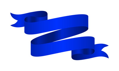 Vector blue glossy ribbon banner on white