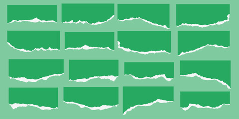 Illustration set of seamless torn paper edges background. Editable green torn paper set - obrazy, fototapety, plakaty