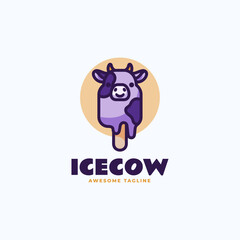 Vector Logo Illustration Ice Cow Mascot Cartoon Style.