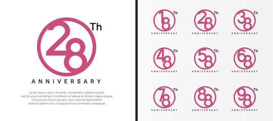 set of anniversary logo purple color number in circle and black text on white background for celebration