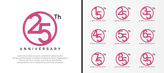 set of anniversary logo purple color number in circle and black text on white background for celebration