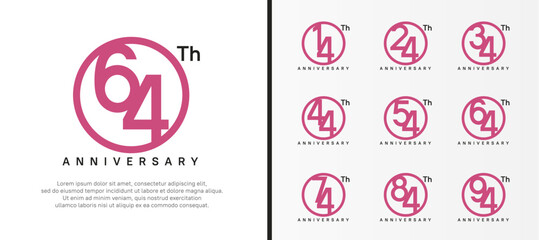 set of anniversary logo purple color number in circle and black text on white background for celebration