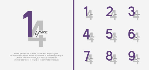 set of anniversary logo purple and gray color number on white background for celebration
