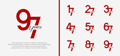 set of anniversary logo red color number on white background for celebration