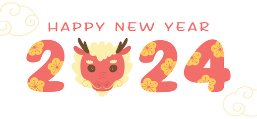 Festive Chinese Dragon face Cartoon Illustration for New Year 2024 Celebration