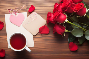 Rose Bouquet and Coffee Mug. Love on Valentine's day