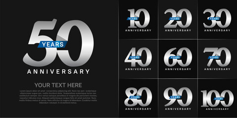Set of Anniversary Logotype with blue ribbon, silver color can be use for special day celebration